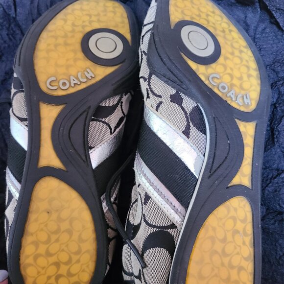 Coach Women's Sz 8 classic black, tan, silver sneakers ... worn once - Picture 3 of 7